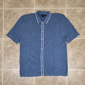 Art of Rhetoric Blue Knit Polo Sweater Shirt Mens Large Retro Button Front